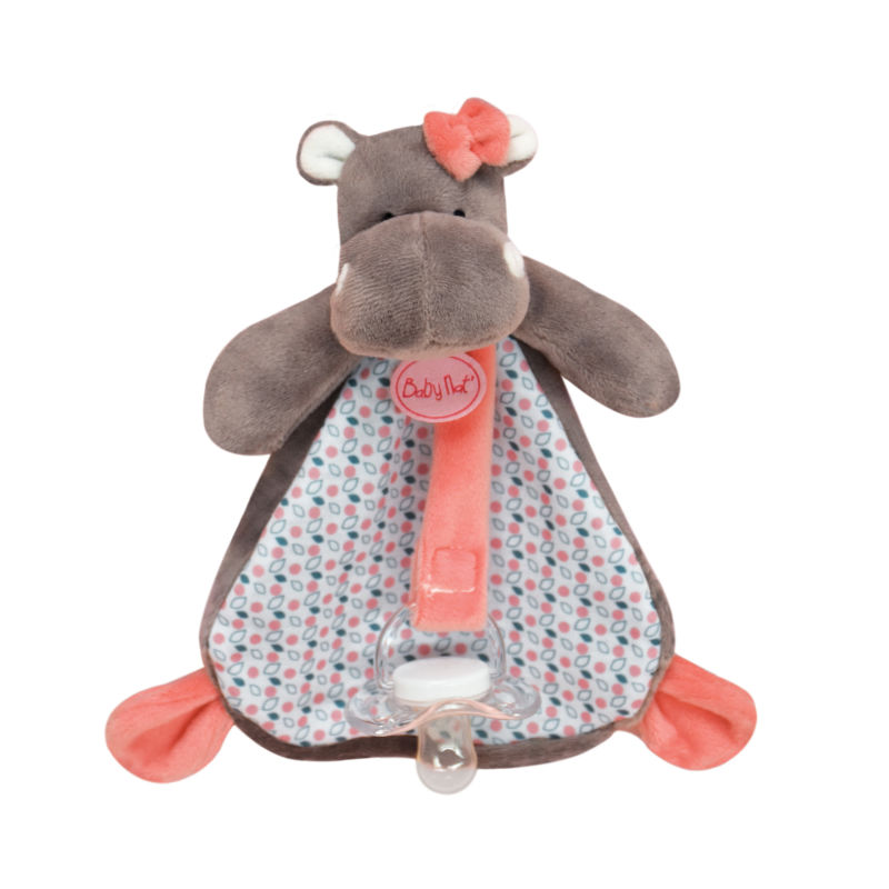  - zoé the hippo - comforter with pacifinder pink 15 cm 